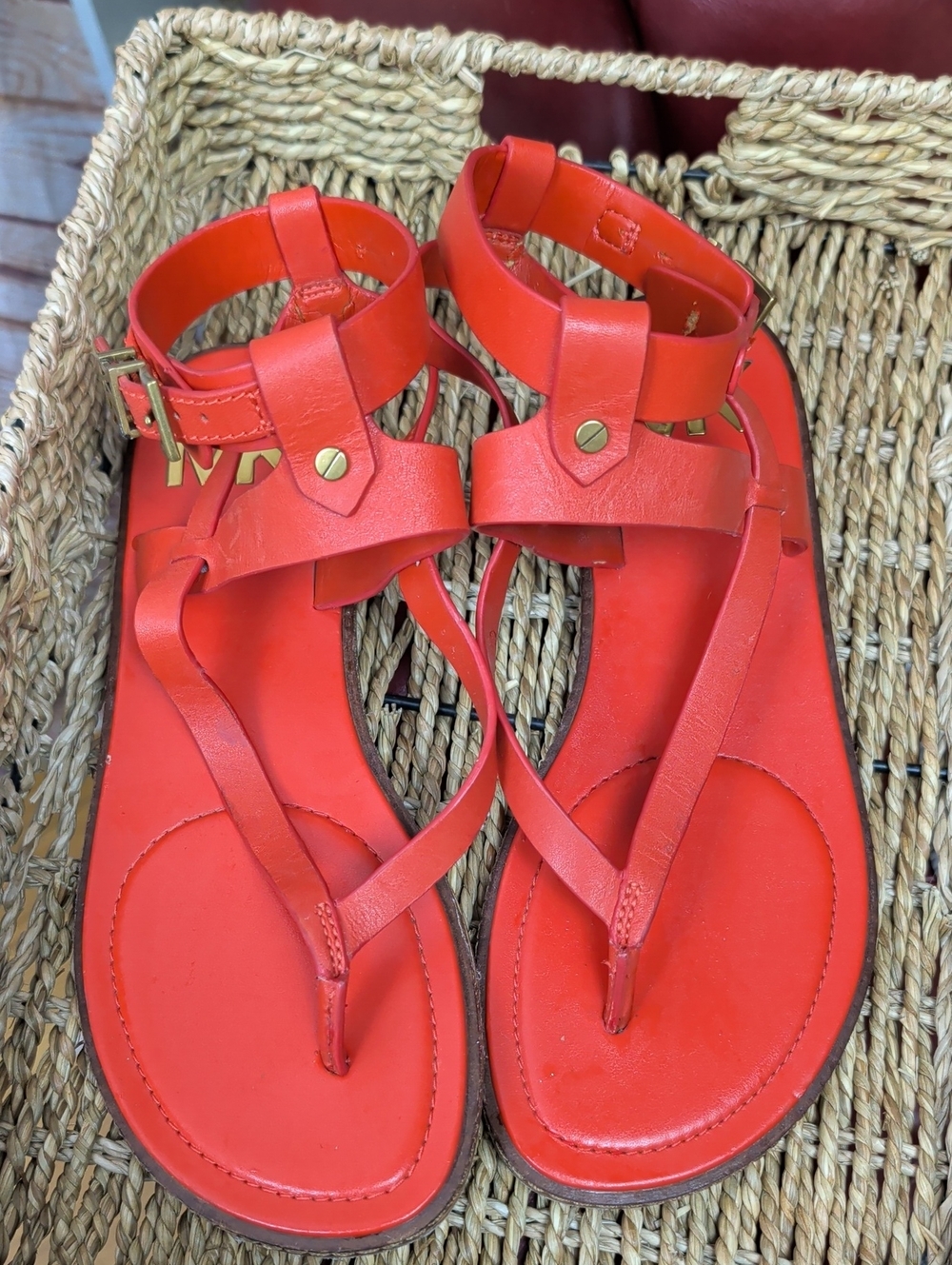 Michael Kors Women's Rust Leather Ankle-Strap Sandals 7